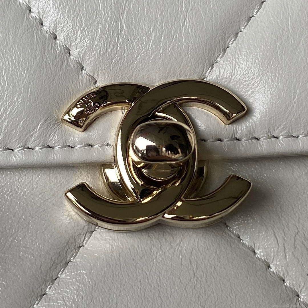 Chanel AS4469 Small BOX Bag Shiny Calfskin & Gold-Tone Metal White