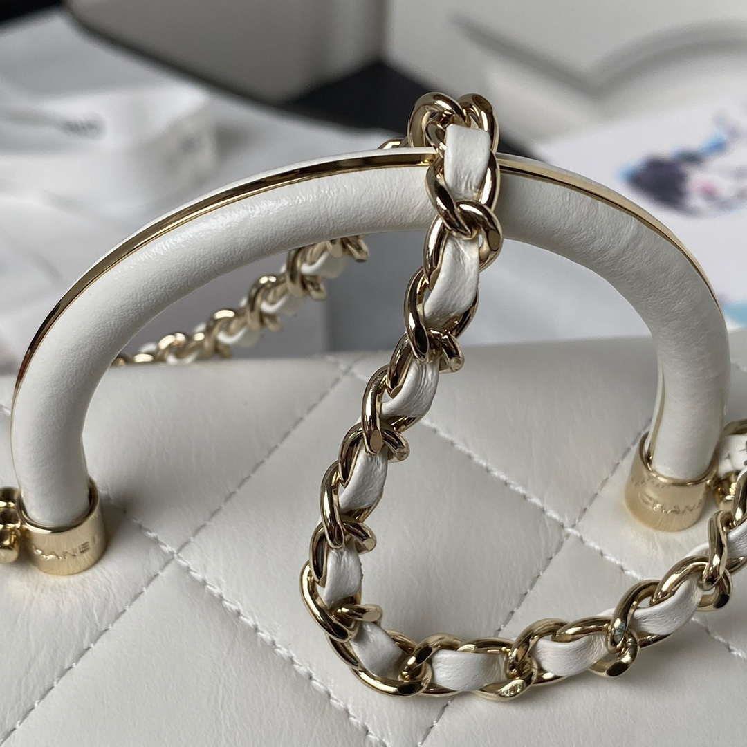 Chanel AS4469 Small BOX Bag Shiny Calfskin & Gold-Tone Metal White