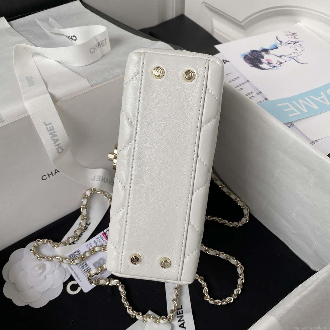 Chanel AS4469 Small BOX Bag Shiny Calfskin & Gold-Tone Metal White