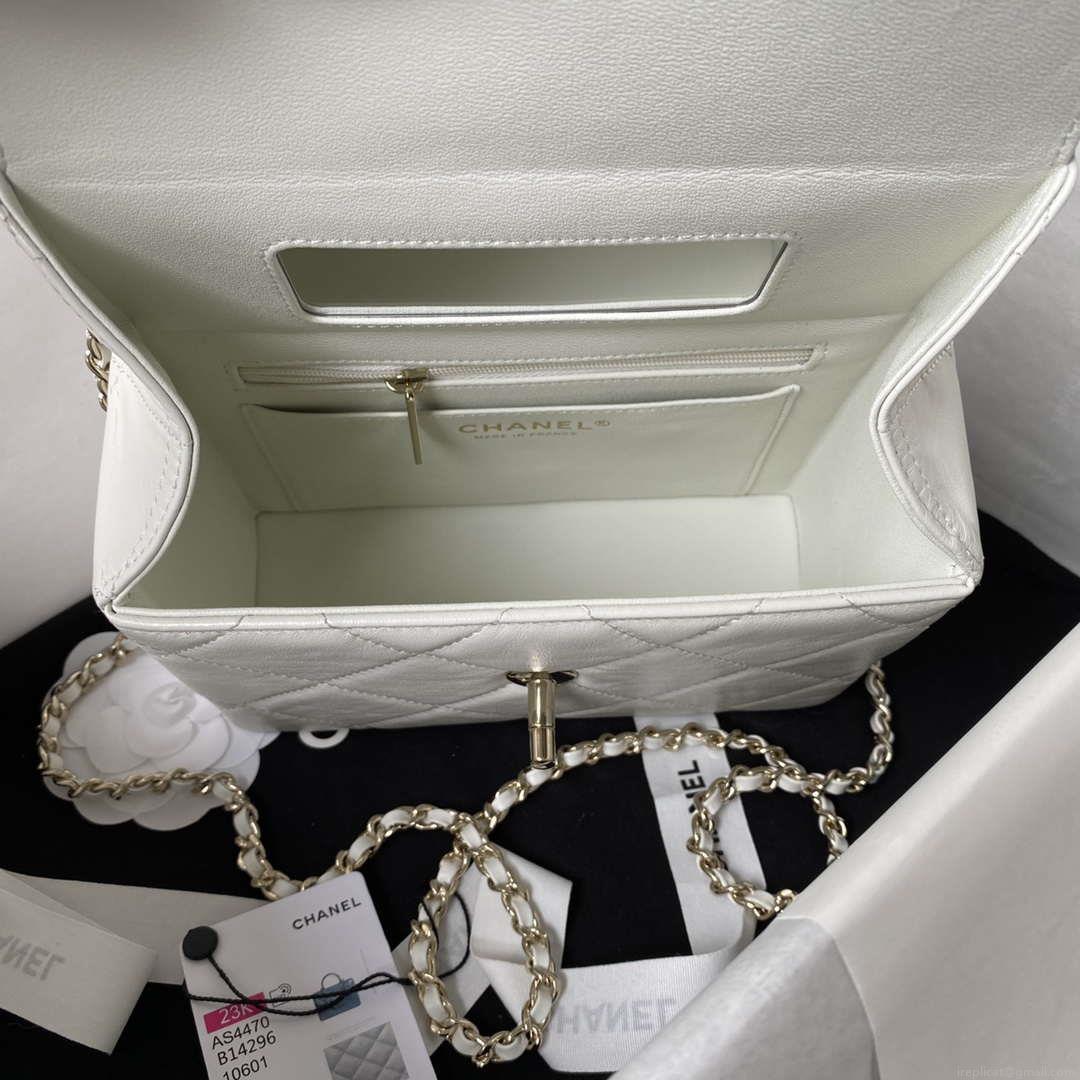 Chanel AS4469 Small BOX Bag Shiny Calfskin & Gold-Tone Metal White