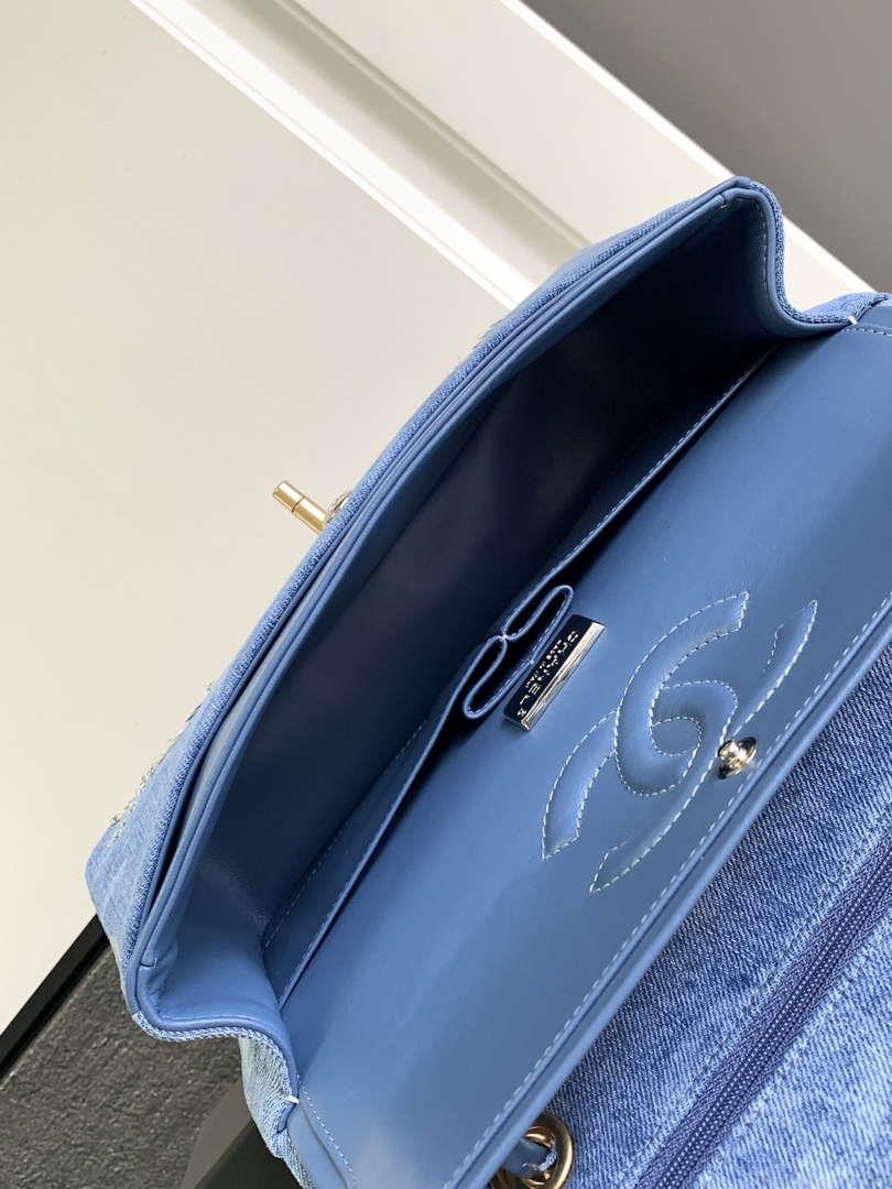 Chanel A01112 Flap Classic Handbag Blue Denim beaded sequin bag
