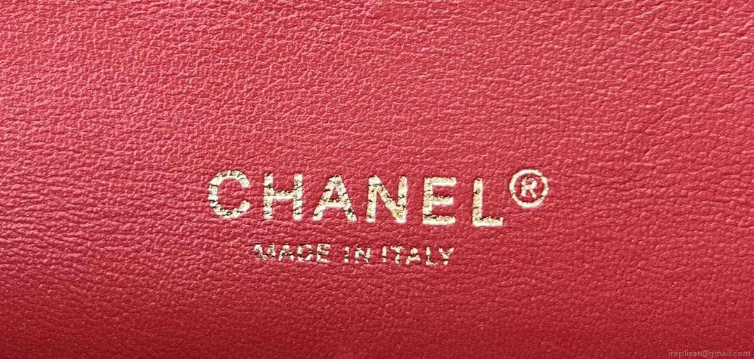 Chanel A01112 Flap Classic Handbag Woolen & Gold-Tone Metal Red