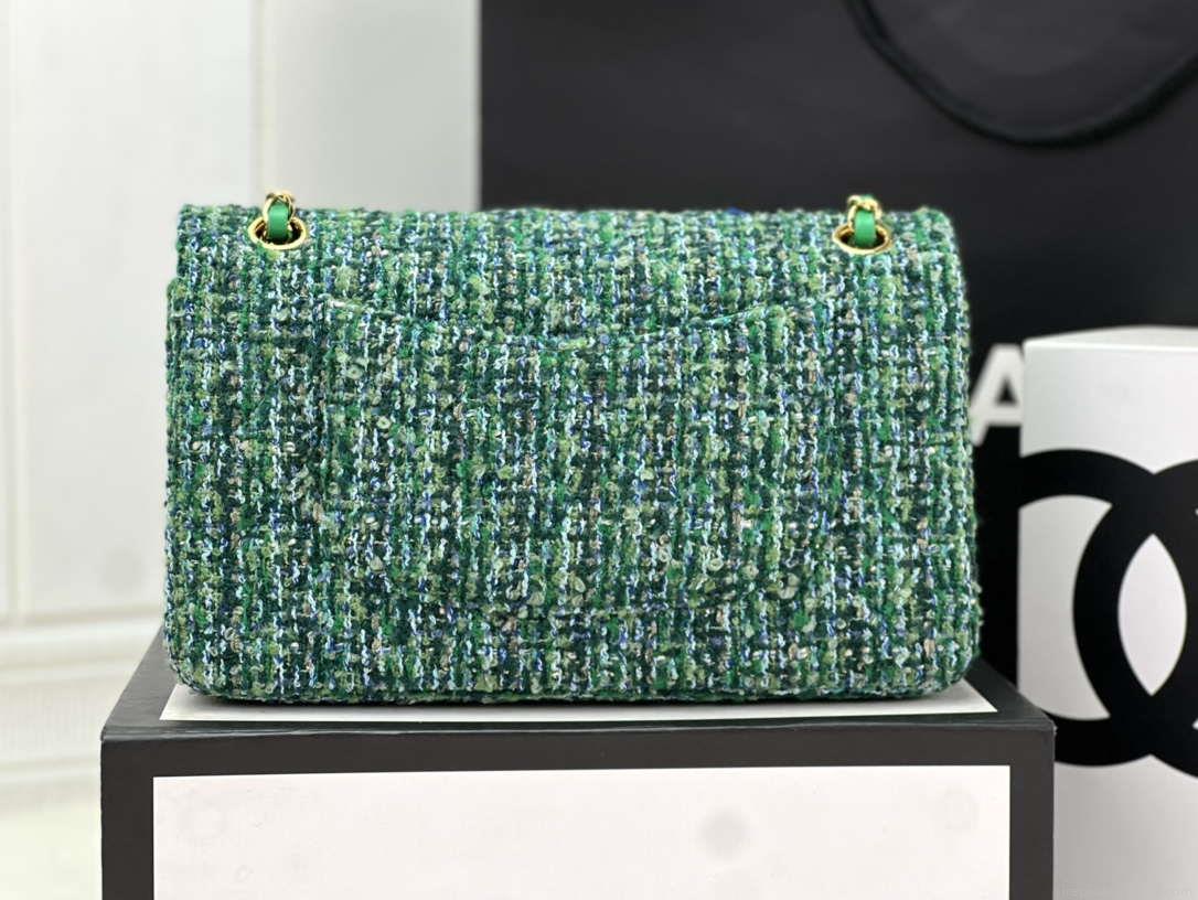 Chanel A01112 Flap Classic Handbag Woolen & Gold-Tone Metal Green