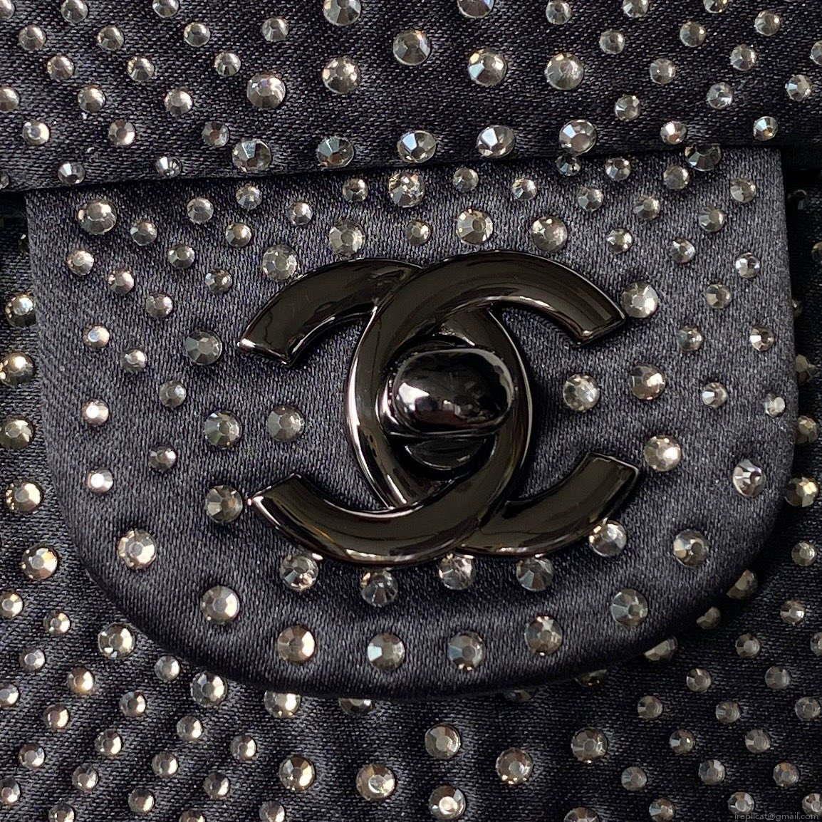 Chanel A01112 Flap Classic Handbag Velvet Crystal pearl Black