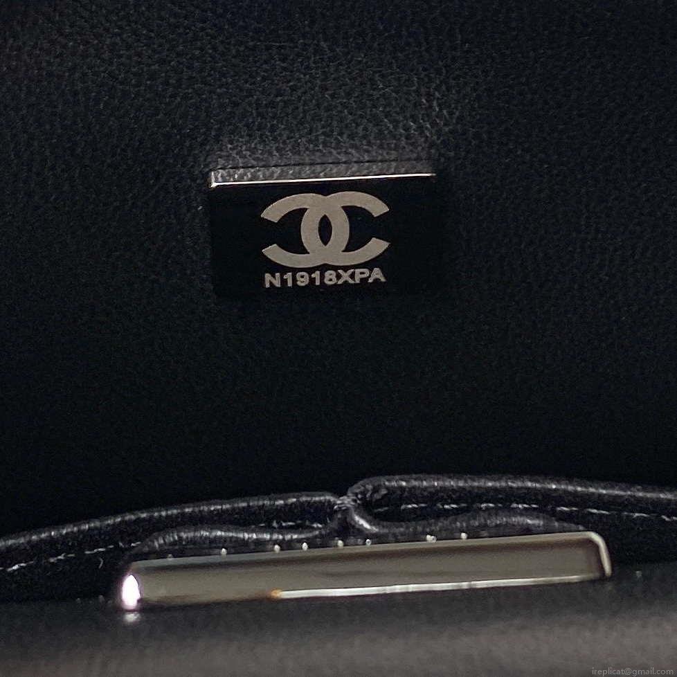 Chanel A01112 Flap Classic Handbag Velvet Crystal pearl Black