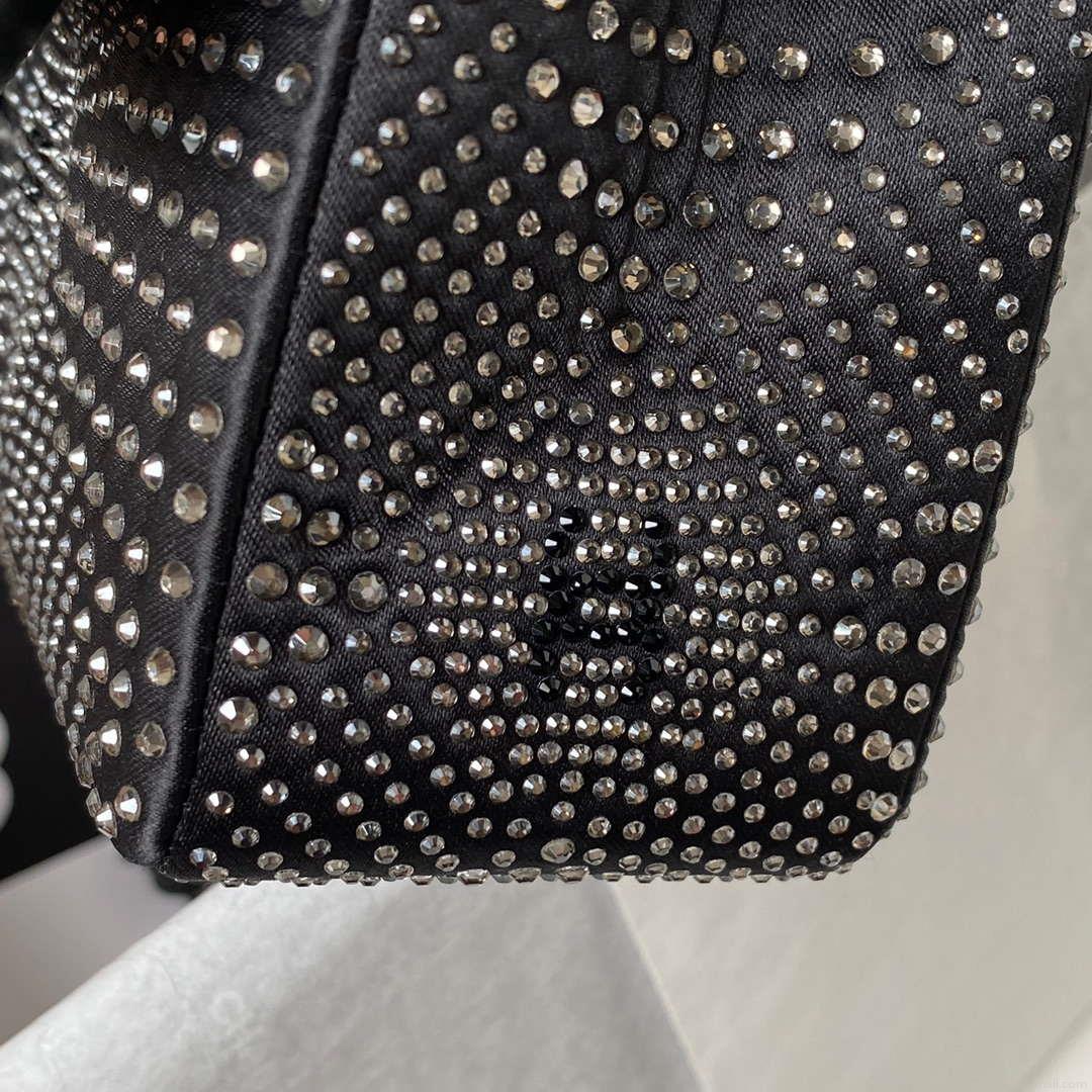 Chanel A01112 Flap Classic Handbag Velvet Crystal pearl Black