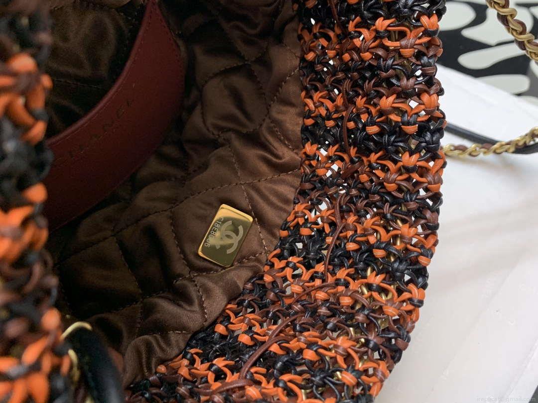 Chanel 22 AS3980 Mini Handbag Calfskin knotted lace and gold-tone metal Orange & black