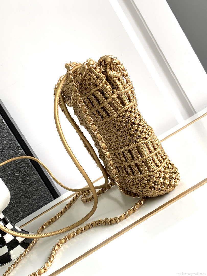 Chanel 22 AS3980 Mini Handbag Calfskin knotted lace gold-tone metal Gold