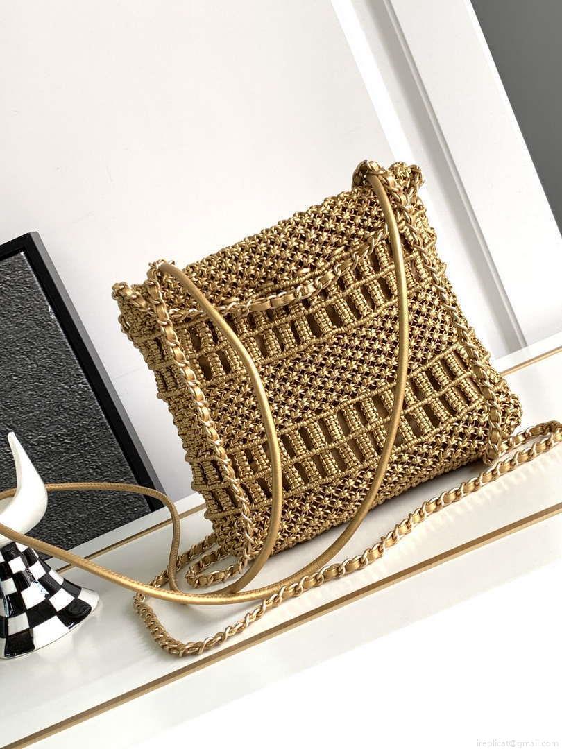 Chanel 22 AS3980 Mini Handbag Calfskin knotted lace gold-tone metal Gold