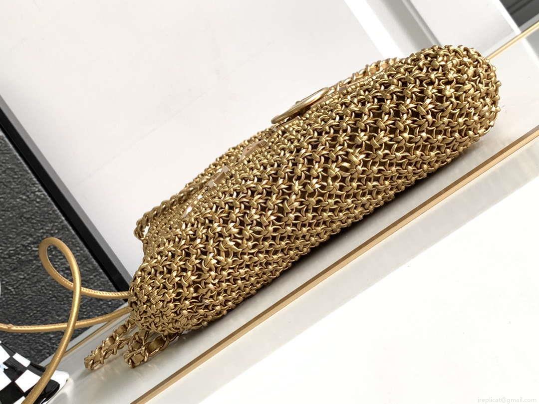 Chanel 22 AS3980 Mini Handbag Calfskin knotted lace gold-tone metal Gold