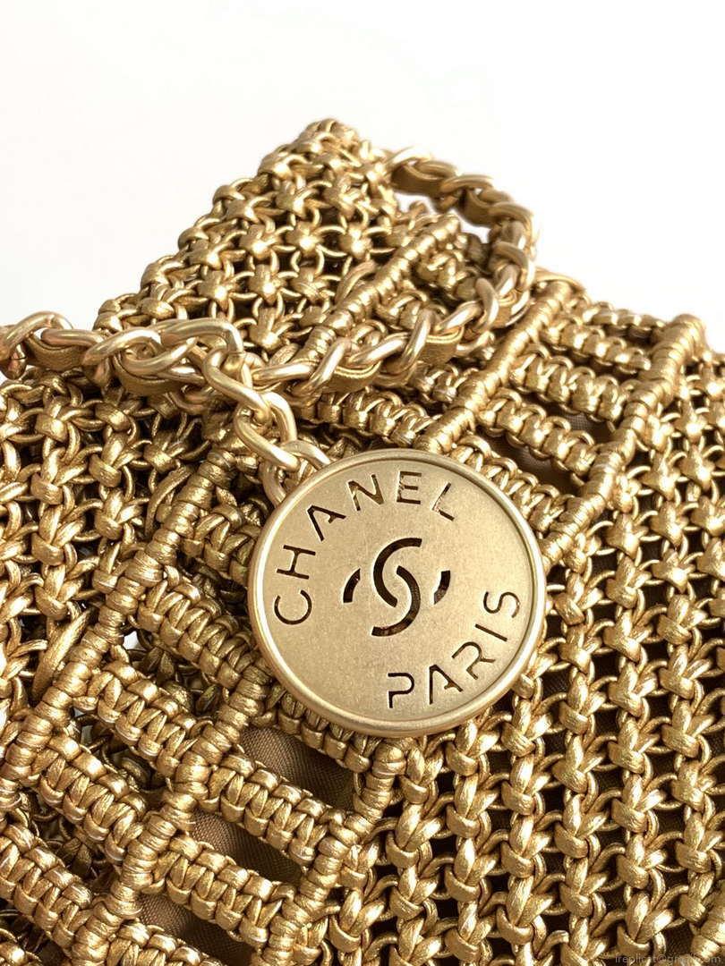 Chanel 22 AS3980 Mini Handbag Calfskin knotted lace gold-tone metal Gold
