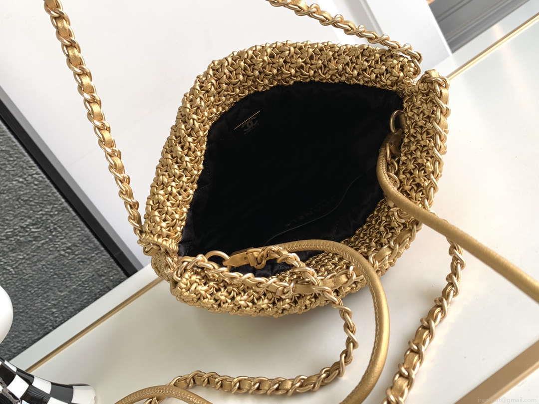Chanel 22 AS3980 Mini Handbag Calfskin knotted lace gold-tone metal Gold