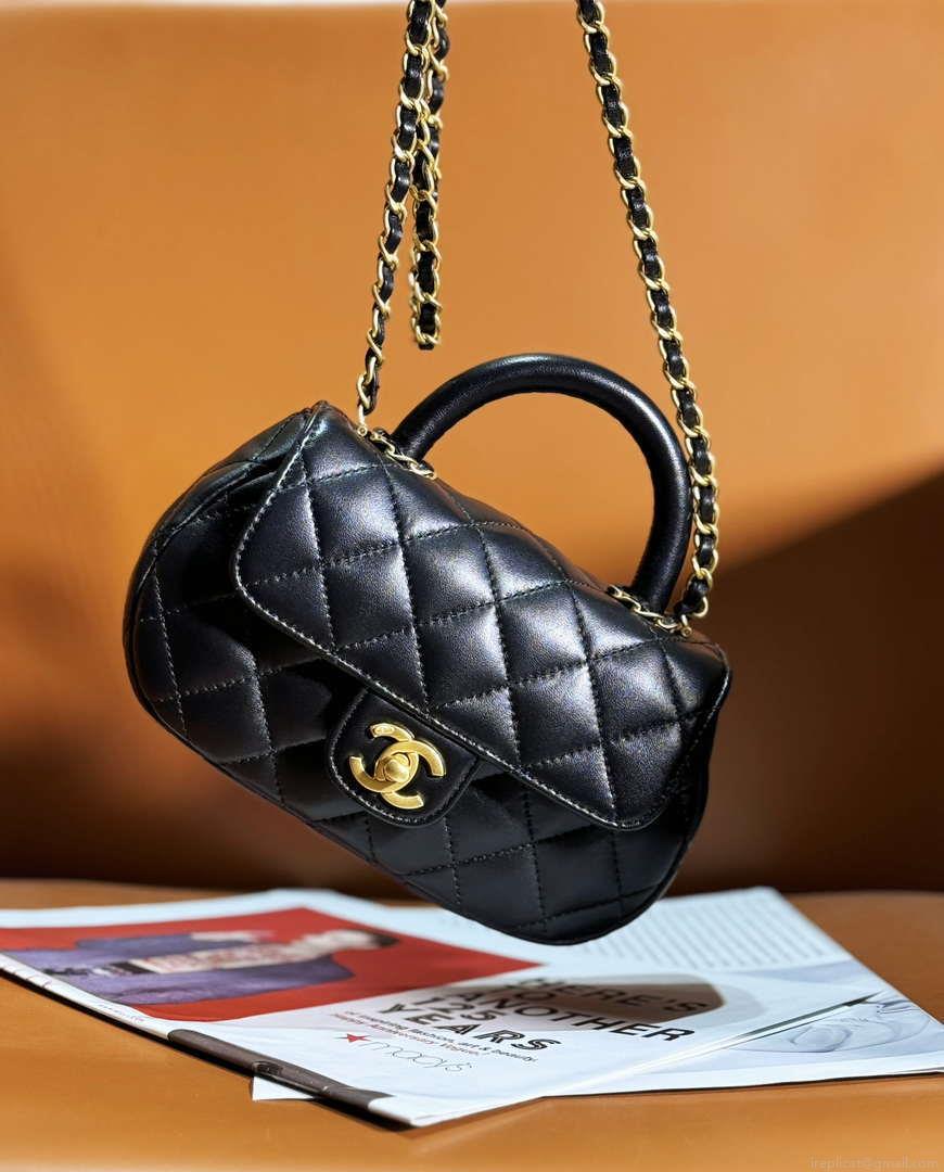 Chanel AS4573 Small Bag With Top Handle Pearly Lambskin & Gold-Tone Metal Black