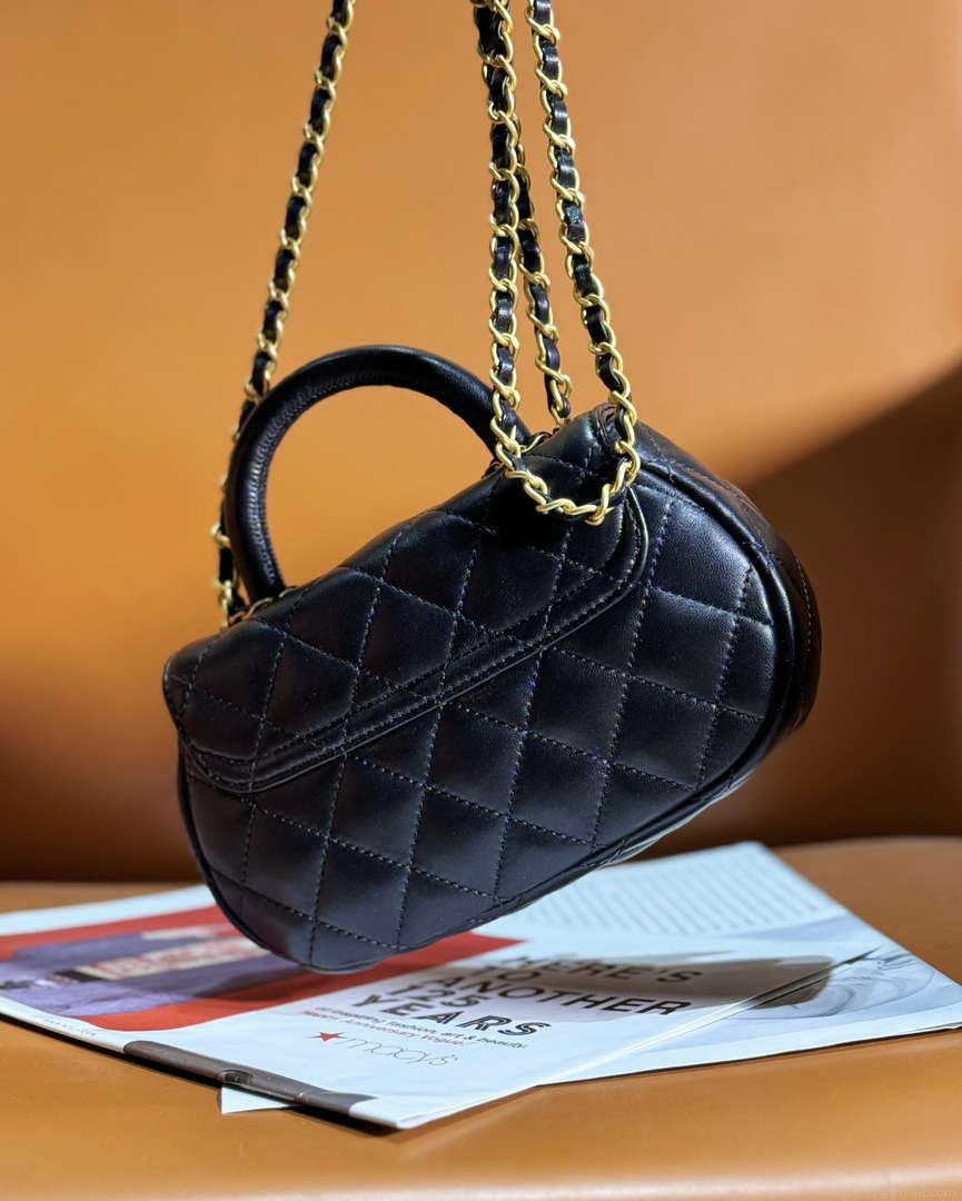 Chanel AS4573 Small Bag With Top Handle Pearly Lambskin & Gold-Tone Metal Black