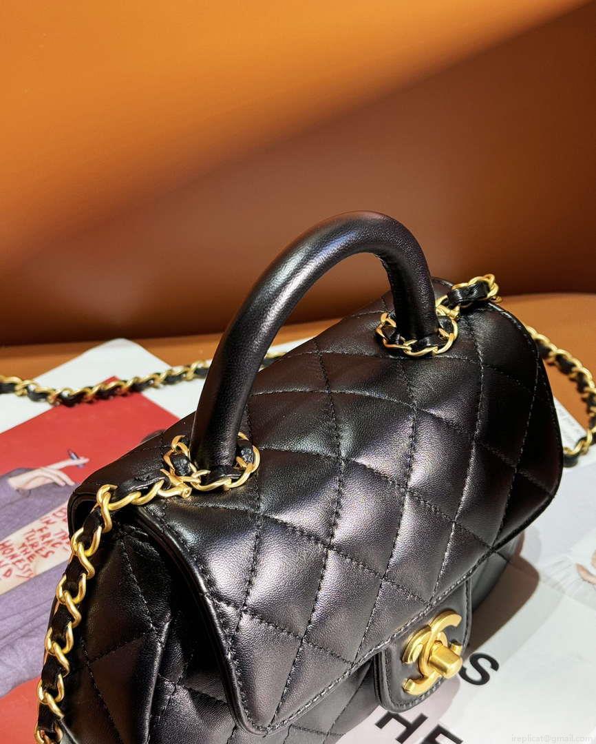 Chanel AS4573 Small Bag With Top Handle Pearly Lambskin & Gold-Tone Metal Black