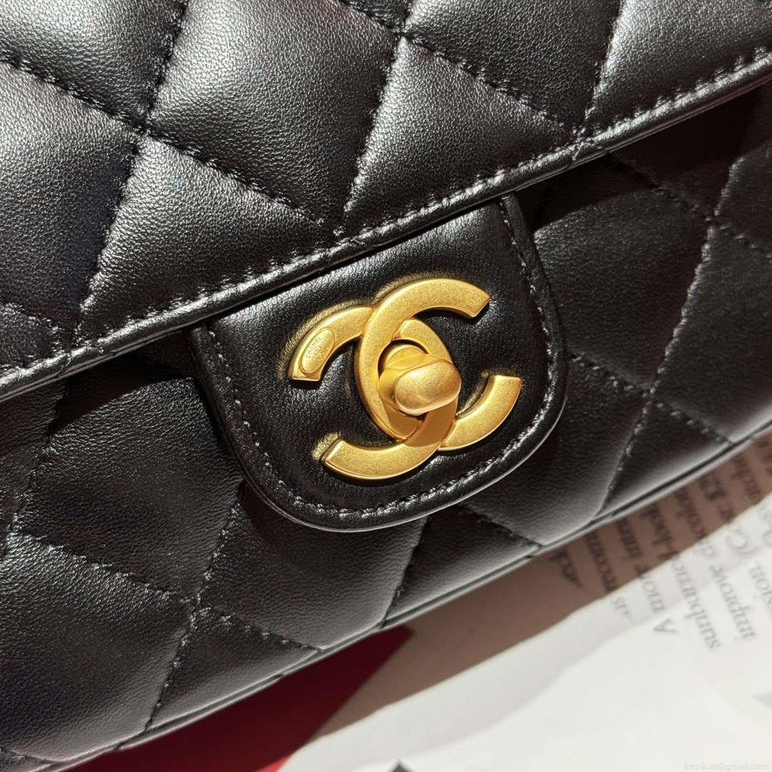 Chanel AS4573 Small Bag With Top Handle Pearly Lambskin & Gold-Tone Metal Black