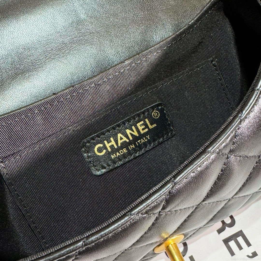Chanel AS4573 Small Bag With Top Handle Pearly Lambskin & Gold-Tone Metal Black