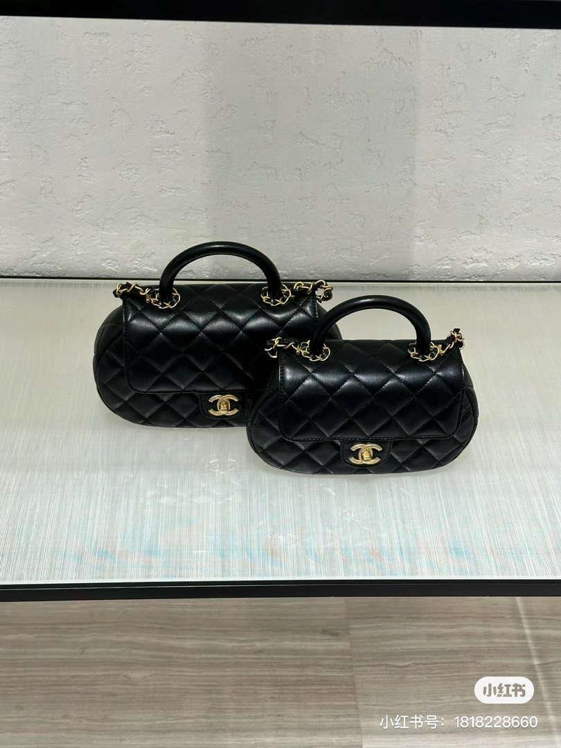 Chanel AS4569 Large Bag With Top Handle Pearly Lambskin & Gold-Tone Metal Black