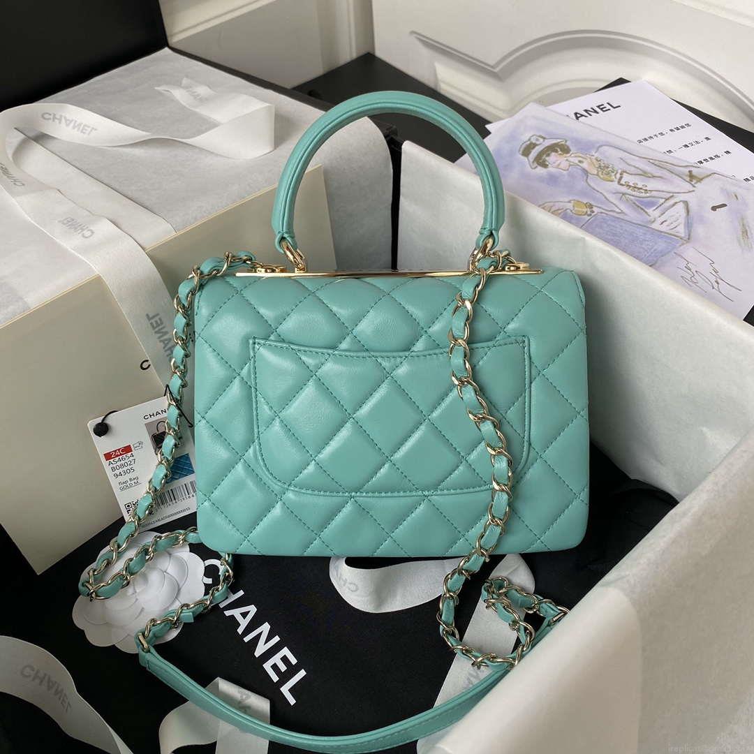 Chanel AS4654 Trendy CC Flap Bag With Top Handle Lambskin & Gold-Tone Metal Blue