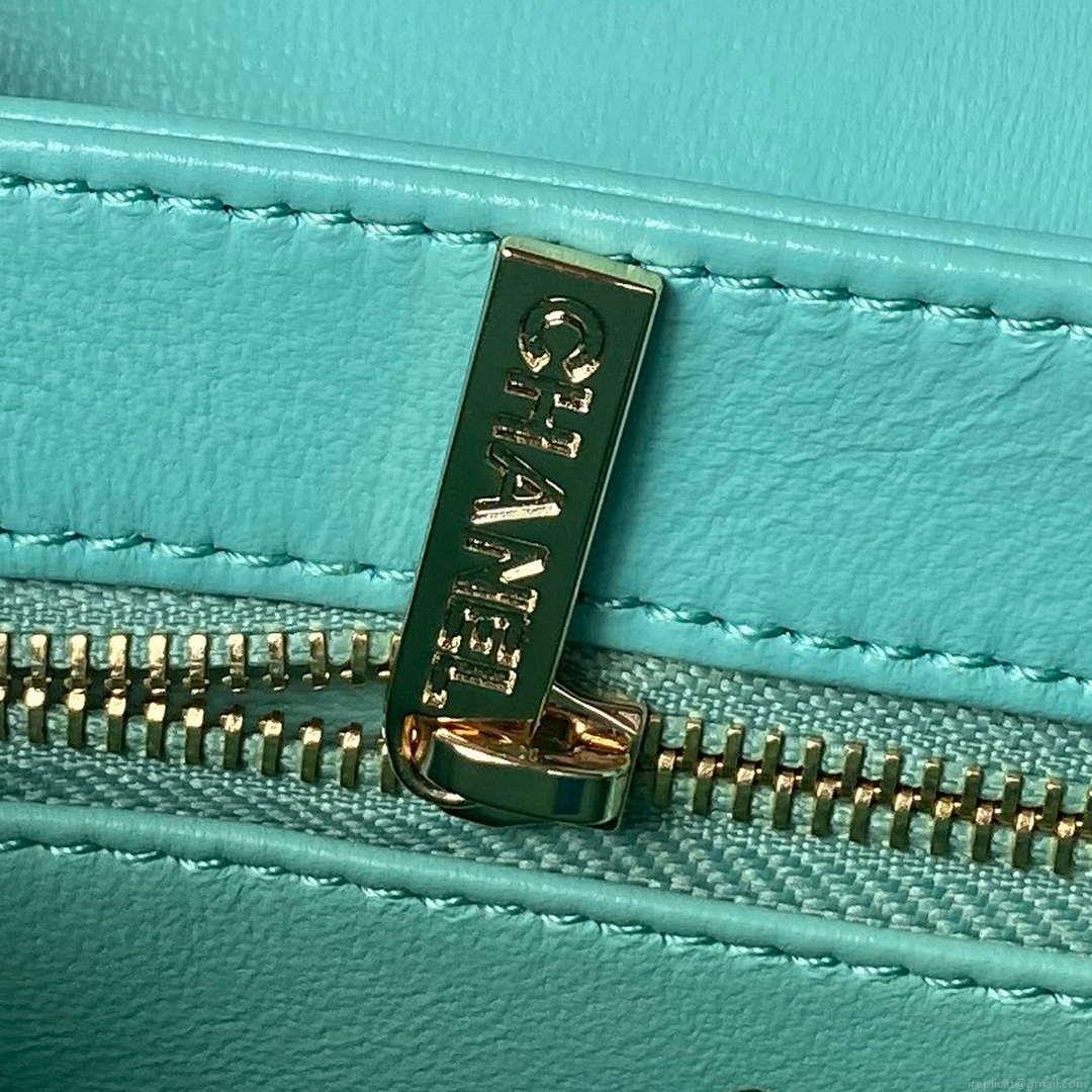 Chanel AS4654 Trendy CC Flap Bag With Top Handle Lambskin & Gold-Tone Metal Blue