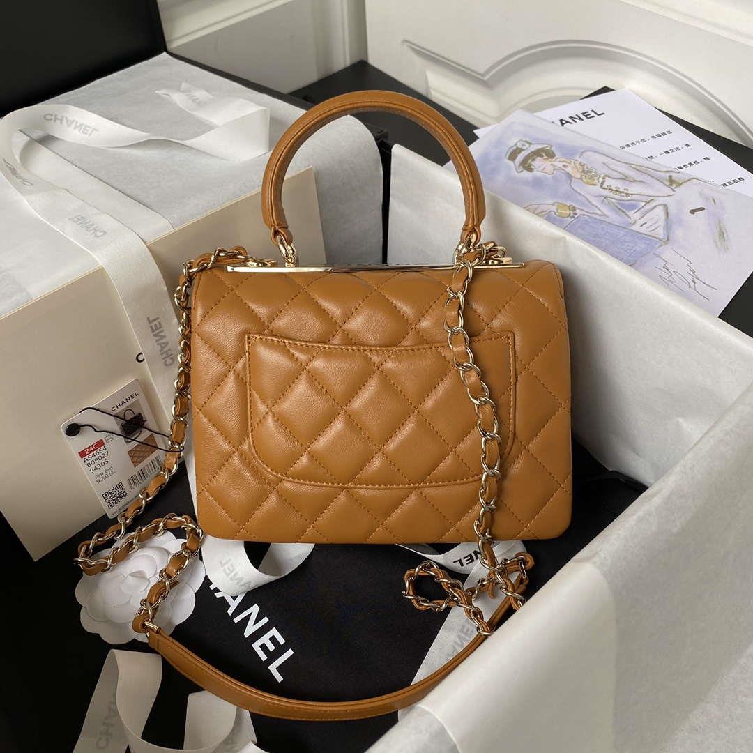 Chanel AS4654 Trendy CC Flap Bag With Top Handle Lambskin & Gold-Tone Metal Orange