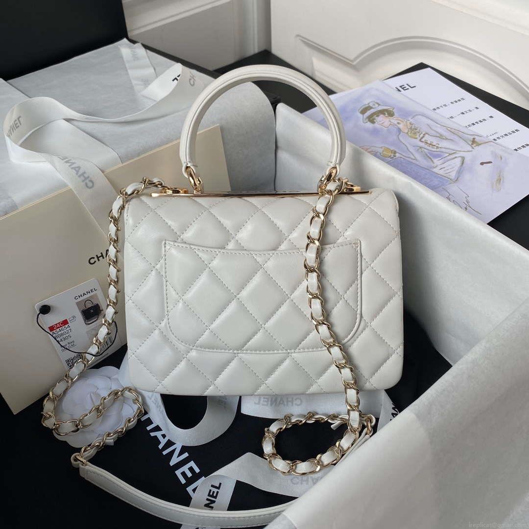 Chanel AS4654 Trendy CC Flap Bag With Top Handle Lambskin & Gold-Tone Metal White