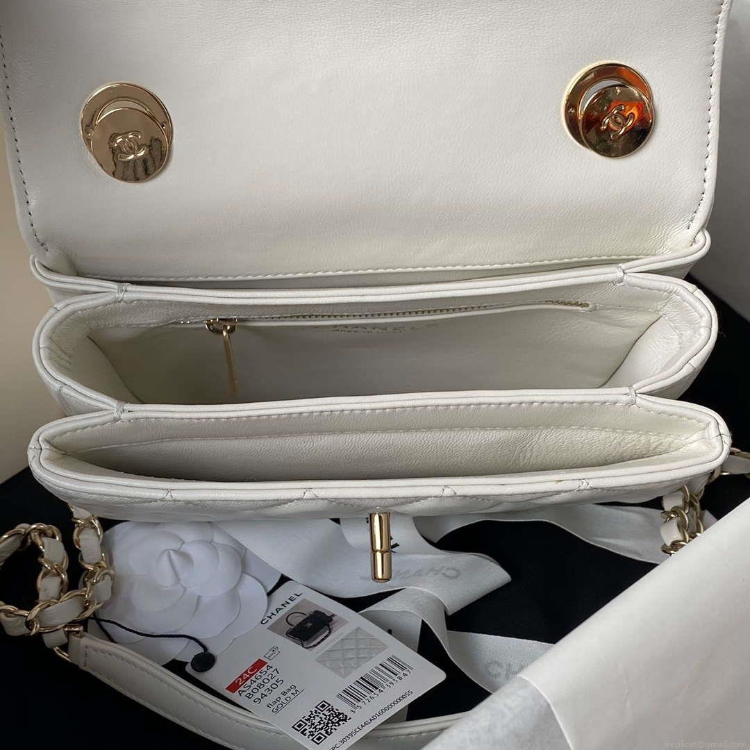 Chanel AS4654 Trendy CC Flap Bag With Top Handle Lambskin & Gold-Tone Metal White