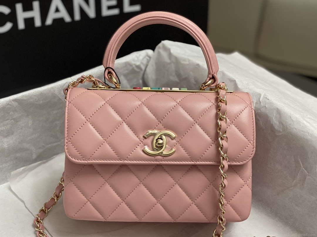 Chanel AS4654 Trendy CC Flap Bag With Top Handle Pink Lambskin Multicolor Logo