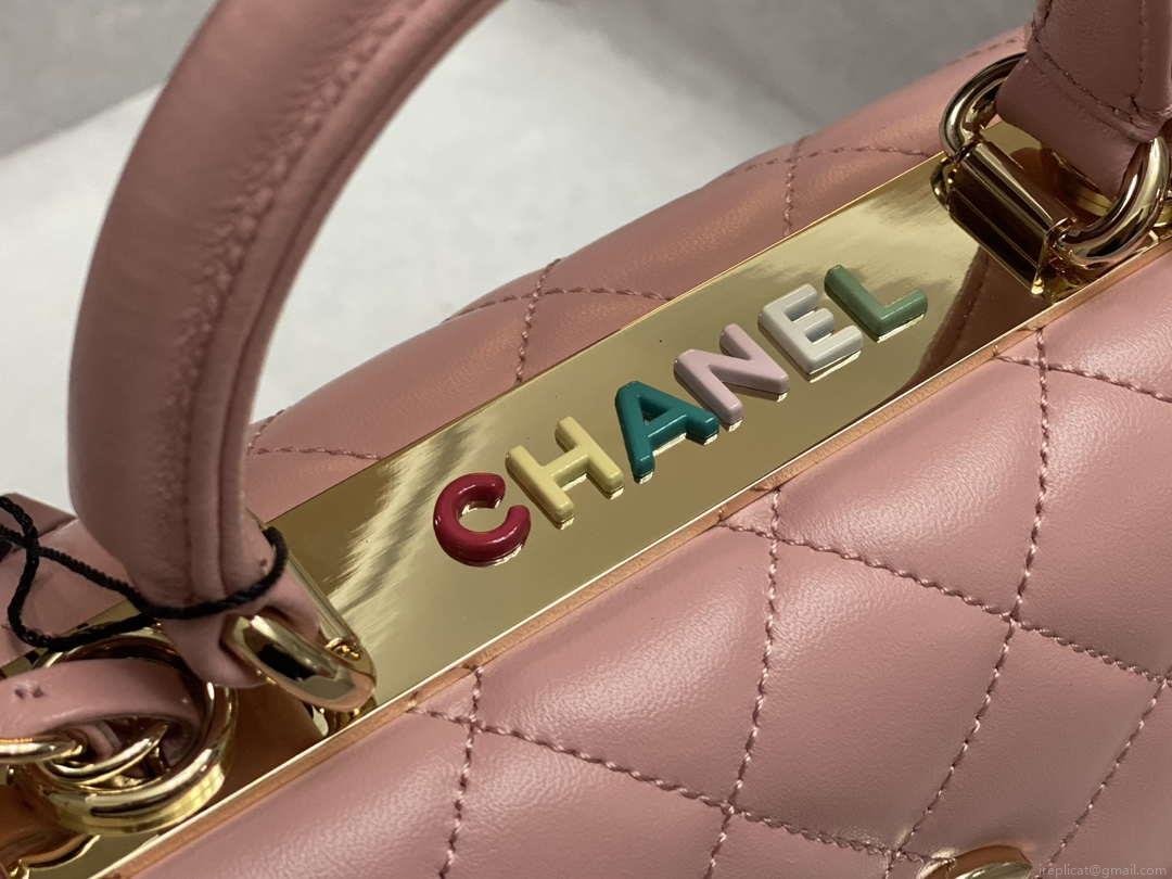 Chanel AS4654 Trendy CC Flap Bag With Top Handle Pink Lambskin Multicolor Logo