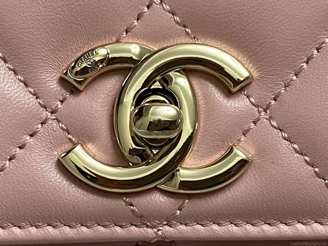 Chanel AS4654 Trendy CC Flap Bag With Top Handle Pink Lambskin Multicolor Logo