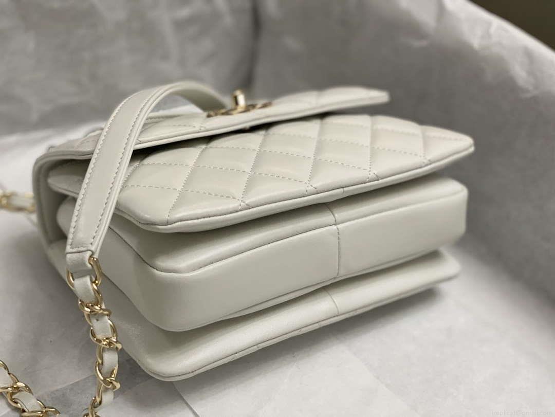 Chanel AS4654 Trendy CC Flap Bag With Top Handle White Lambskin Multicolor Logo