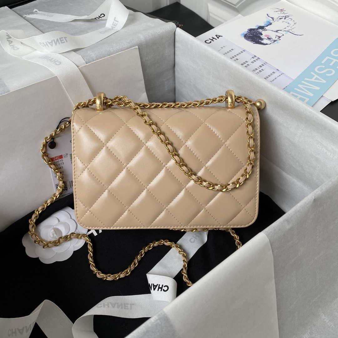 Chanel AS2615 Woc Wallet on Chain with Gold Charm Mini Vintage Calfskin Bag Apricot
