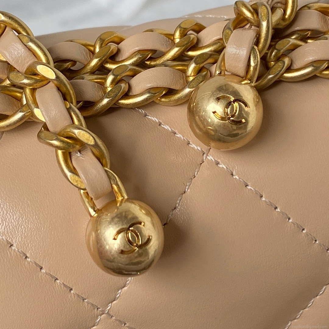 Chanel AS2615 Woc Wallet on Chain with Gold Charm Mini Vintage Calfskin Bag Apricot