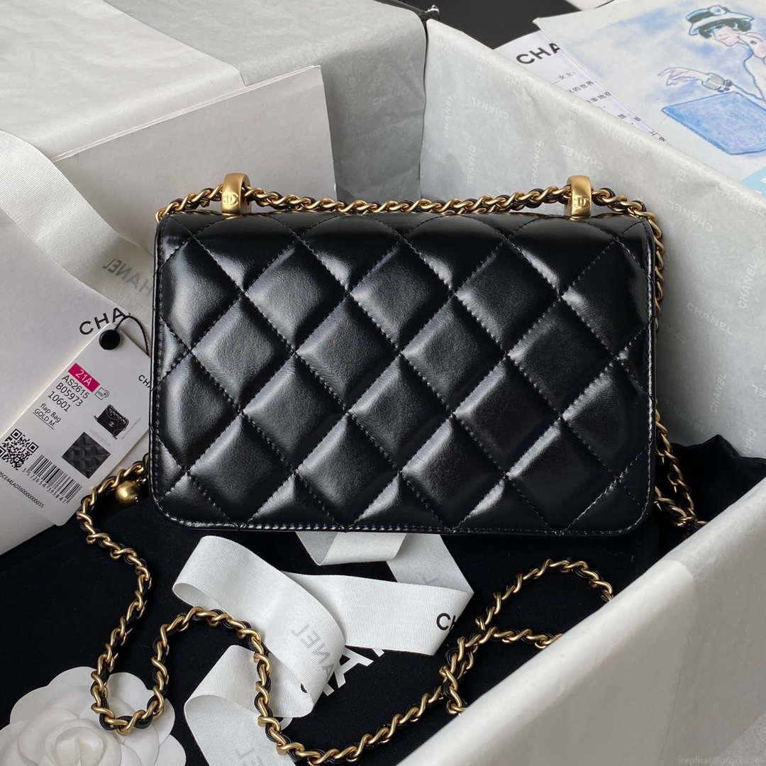 Chanel AS2615 Woc Wallet on Chain with Gold Charm Mini Vintage Calfskin Bag Black