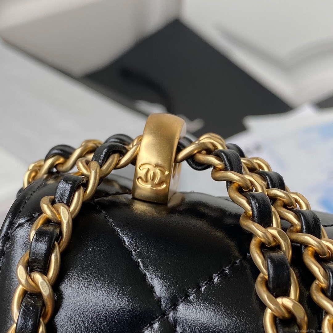 Chanel AS2615 Woc Wallet on Chain with Gold Charm Mini Vintage Calfskin Bag Black