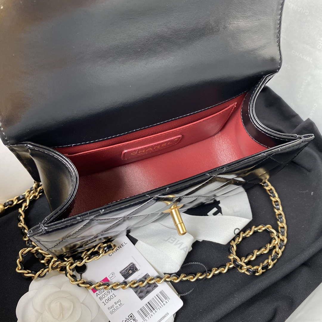 Chanel AS2615 Woc Wallet on Chain with Gold Charm Mini Vintage Calfskin Bag Black