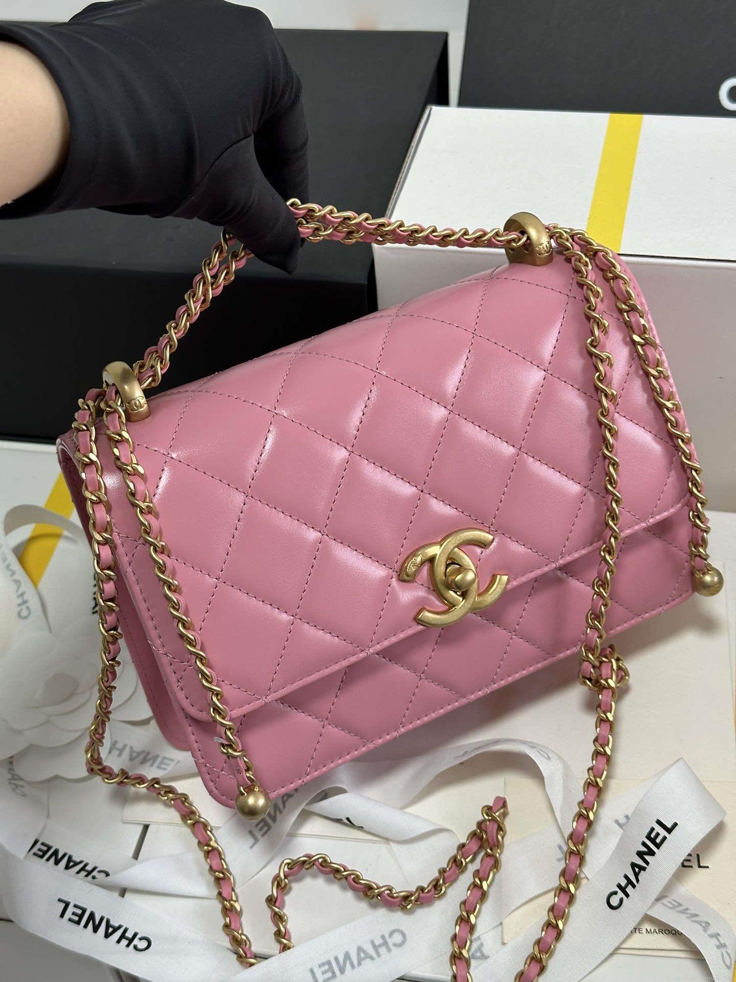 Chanel AS2649 Woc Wallet on Chain with Gold Charm Small Vintage Calfskin Bag Pink