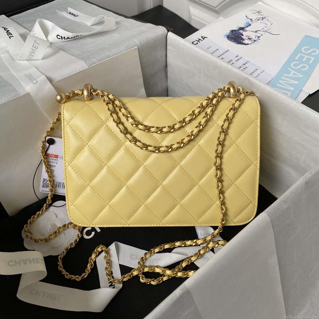 Chanel AS2649 Woc Wallet on Chain with Gold Charm Small Vintage Calfskin Bag Yellow