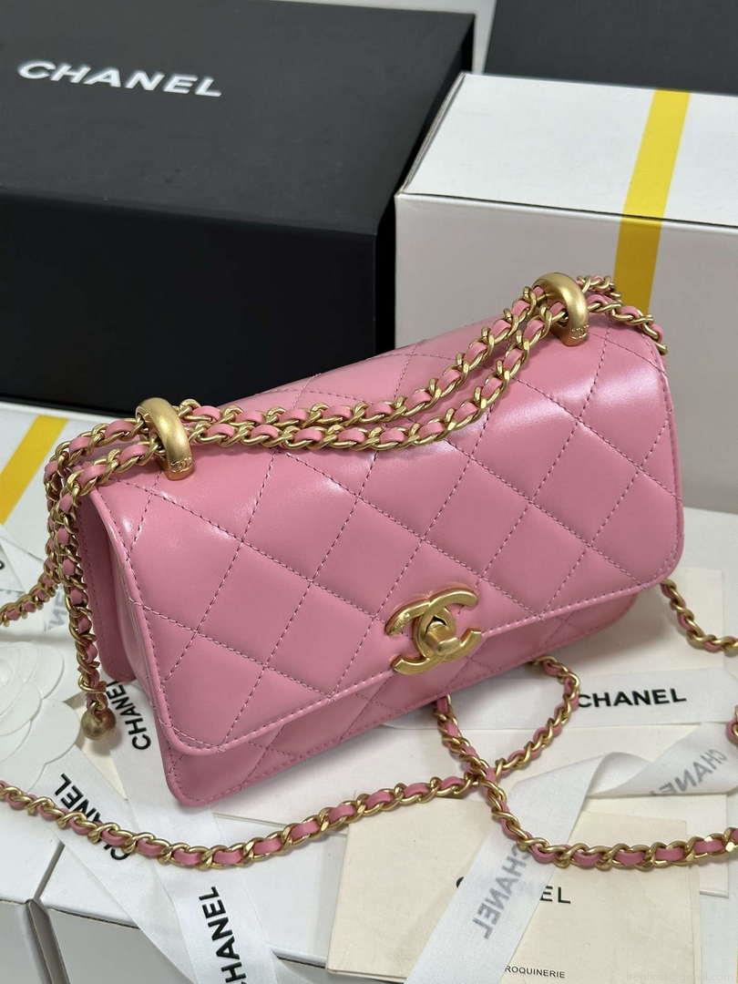 Chanel AS2615 Woc Wallet on Chain with Gold Charm Mini Vintage Calfskin Bag Pink