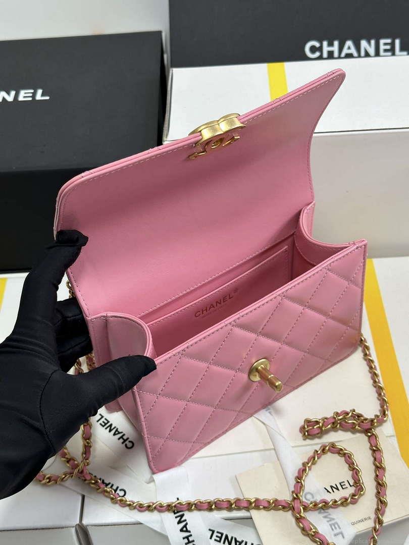Chanel AS2615 Woc Wallet on Chain with Gold Charm Mini Vintage Calfskin Bag Pink