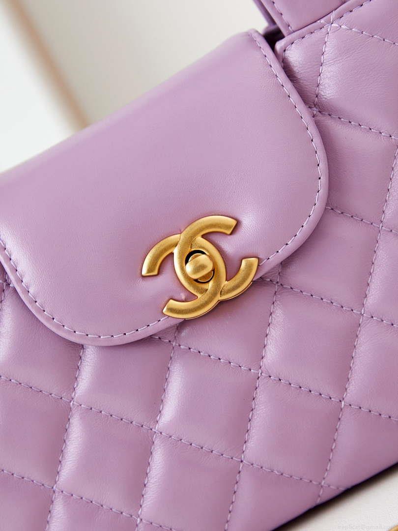 Chanel AS4416 Mini Shopping Bag shiny aged Calfskin gold tone metal Purple
