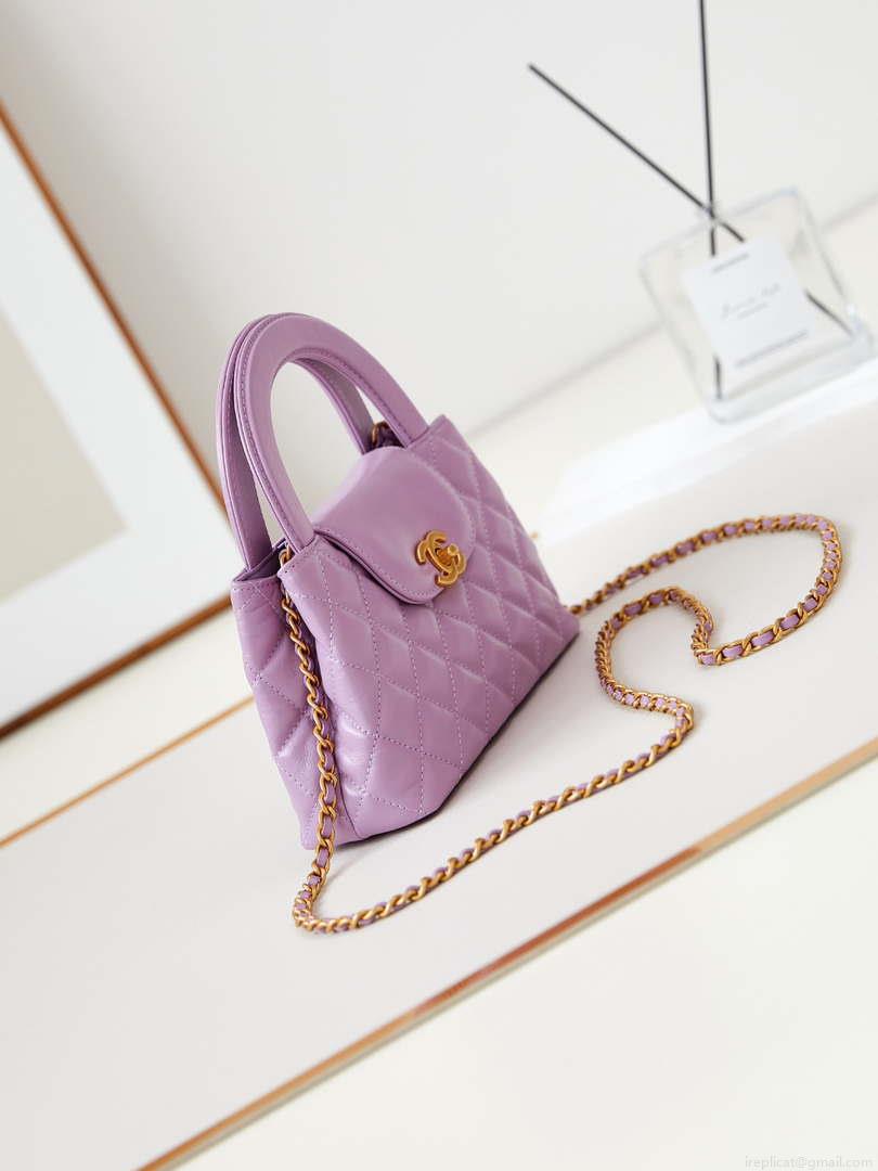 Chanel AS4416 Mini Shopping Bag shiny aged Calfskin gold tone metal Purple