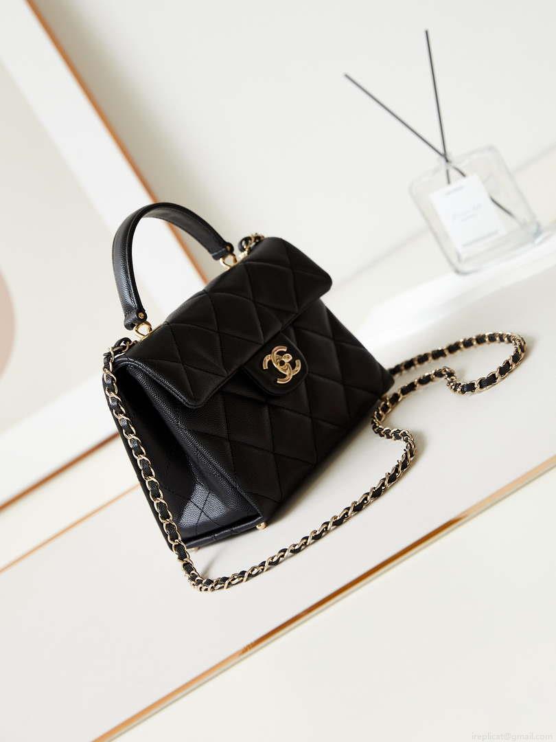 Chanel AS4711 Kelly Bag Calfskin gold tone metal Black