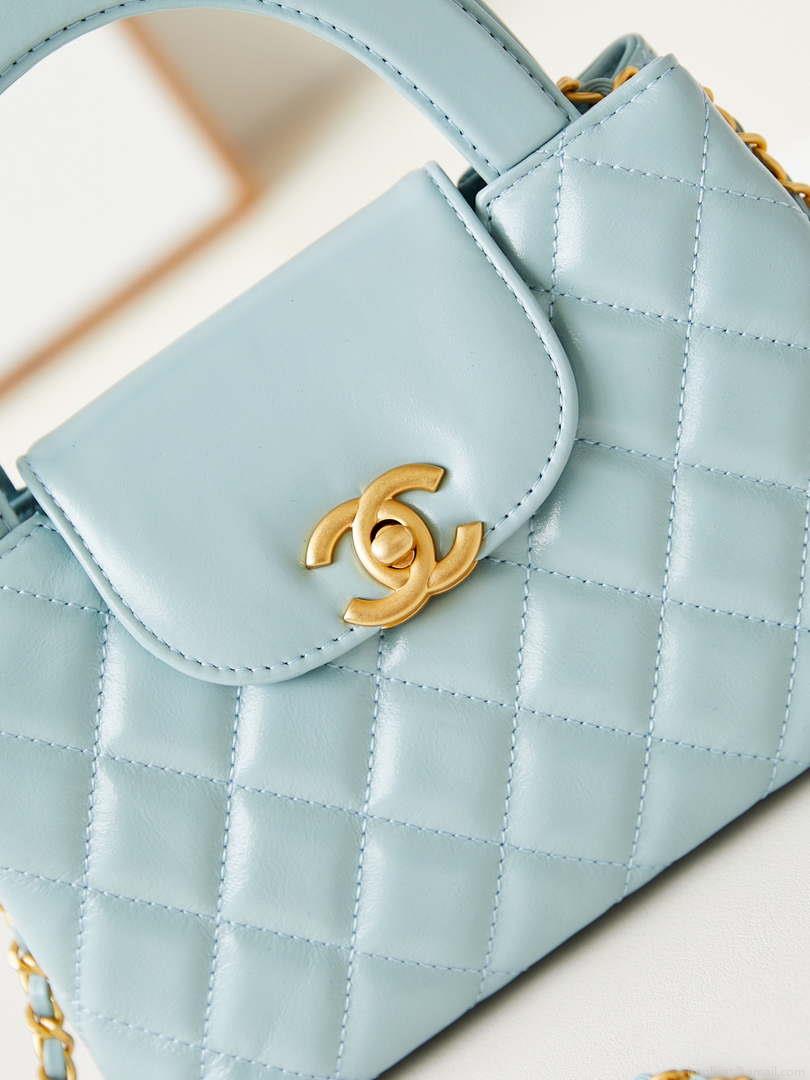 Chanel AS4416 Mini Shopping Bag shiny aged Calfskin gold tone metal Lake Blue