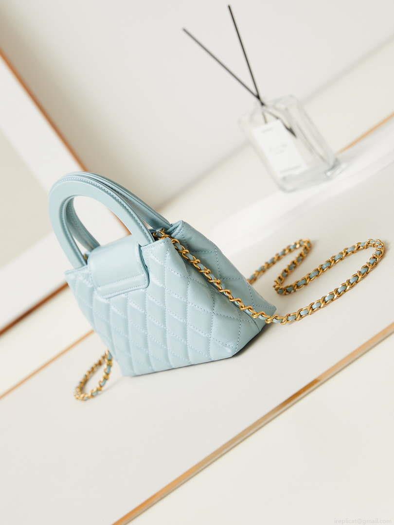 Chanel AS4416 Mini Shopping Bag shiny aged Calfskin gold tone metal Lake Blue