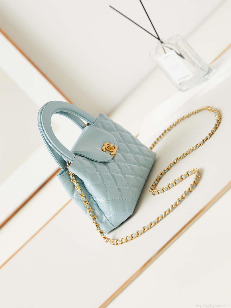 Chanel AS4416 Mini Shopping Bag shiny aged Calfskin gold tone metal Lake Blue