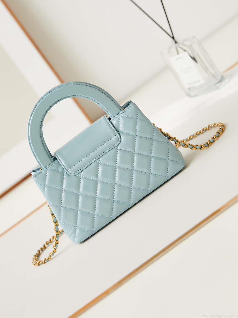 Chanel AS4416 Mini Shopping Bag shiny aged Calfskin gold tone metal Lake Blue
