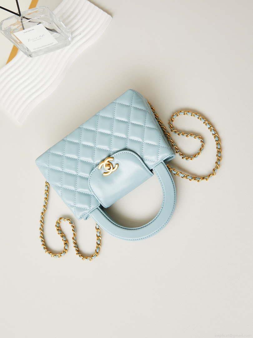 Chanel AS4416 Mini Shopping Bag shiny aged Calfskin gold tone metal Lake Blue