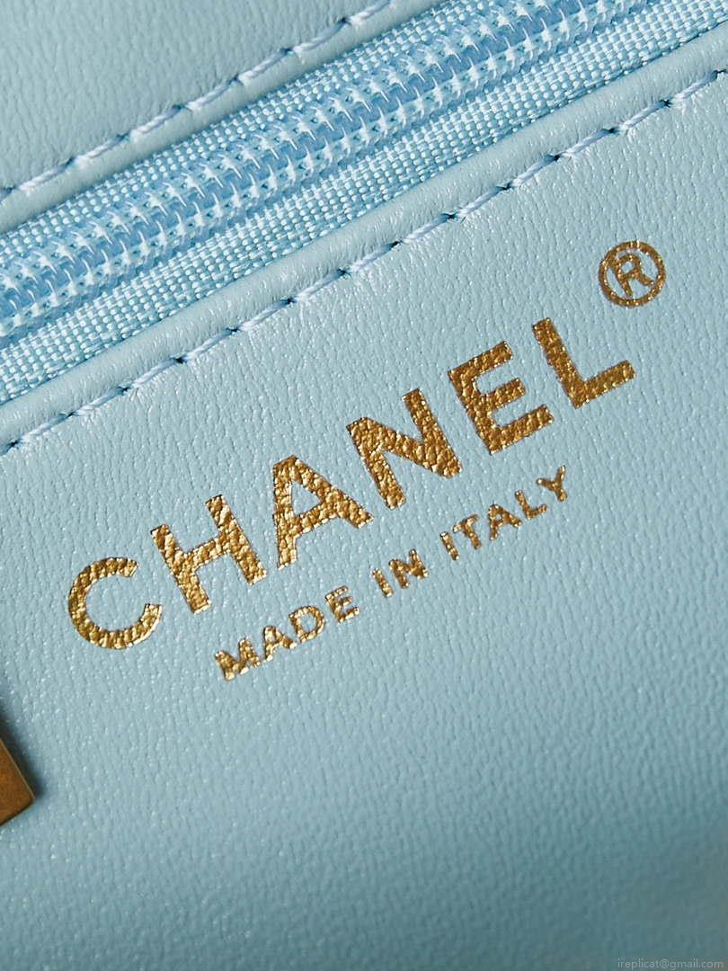 Chanel AS4416 Mini Shopping Bag shiny aged Calfskin gold tone metal Lake Blue