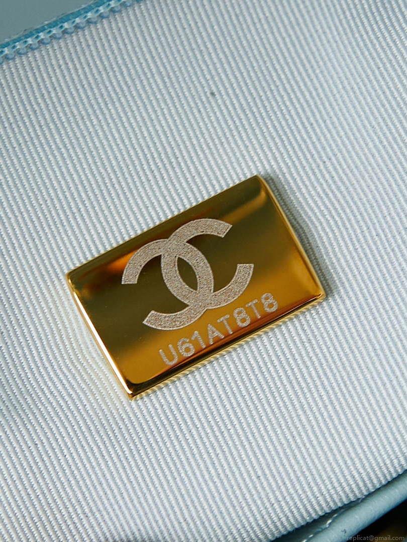 Chanel AS4416 Mini Shopping Bag shiny aged Calfskin gold tone metal Lake Blue